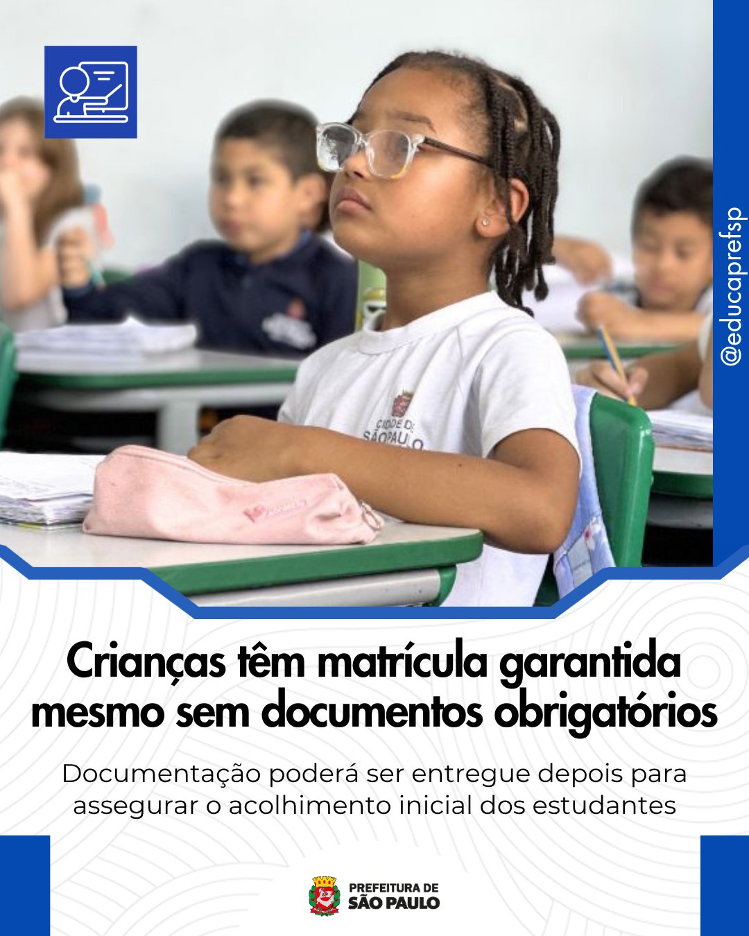 📚✨ Educação sem barreiras
Na Rede Municipal de Ensino de São Paulo, o direito de aprender vem em primeiro lugar. Agora, bebês, crianças e estudantes podem ser matriculados mesmo sem a apresentação imediata de documentos.
A medida garante acolhimento desde o primeiro momento, permitindo que a documentação seja entregue posteriormente, sem impedir o acesso à escola.
💡 A iniciativa reforça um princípio essencial: ninguém pode ser impedido de estudar por falta de documentos ou por qualquer condição social, econômica ou migratória.
Mais inclusão, menos burocracia e uma educação que acolhe todos desde o início. 💜
💬 Quer saber mais? Comente este post com a palavra "NOTÍCIA".
#EducaçãoParaTodos #Inclusão #SMESP #EducaçãoTransforma