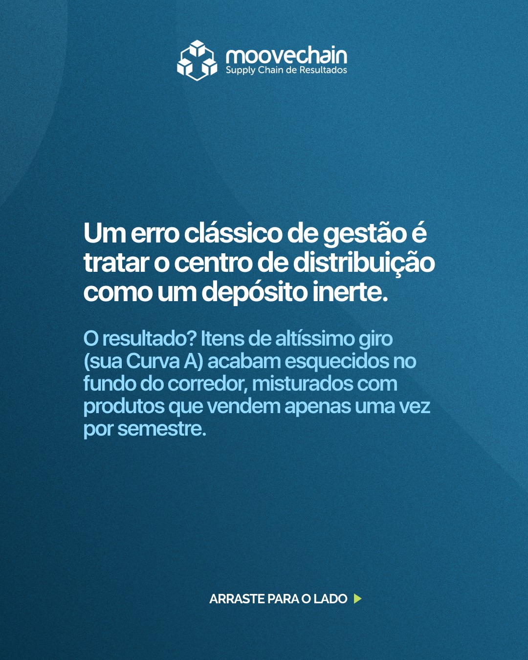 Seu armazém é um depósito estático ou um motor dinâmico?
Organizar o estoque por ordem alfabética ou fornecedor é queimar margem de lucro. O Slotting inteligente transforma dados em geografia: posiciona os itens de alto giro (Curva A) a poucos passos da expedição.
O objetivo é reduzir a quilometragem da equipe e acelerar a vazão (throughput) dos pedidos.
A posição da mercadoria define a sua velocidade de entrega. Confira como otimizar o seu layout. 📍
#Slotting #CurvaABC #EngenhariaDeProcessos #SupplyChain #MooveChain