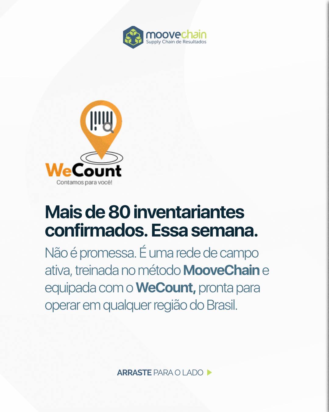 Do Oiapoque ao Chuí, tem um auditor MooveChain pronto para contar os seus estoques e ativos.
Toda empresa precisa inventariar. O problema quase sempre não é a vontade, é a falta de estrutura para executar com método, consistência e sem parar a operação.
A MooveChain acaba de confirmar mais de 80 inventariantes distribuídos por todo o Brasil. Profissionais de campo ativos, treinados na metodologia MooveChain e operando com o WeCount: QR Code, geolocalização e relatório conciliado em tempo real.
Norte, Sul, Nordeste, Centro-Oeste, Sudeste, onde a sua operação estiver, a MooveChain estará junto do seu patrimônio. Com o mesmo processo, o mesmo padrão e o mesmo relatório, independente do estado.
Acesse o link na bio e fale com um especialista.
#Inventário #AtivoFixo #AtivoLogístico #CoberturaNacional #WeCount #MooveChain #SupplyChain #GestãoDeEstoque