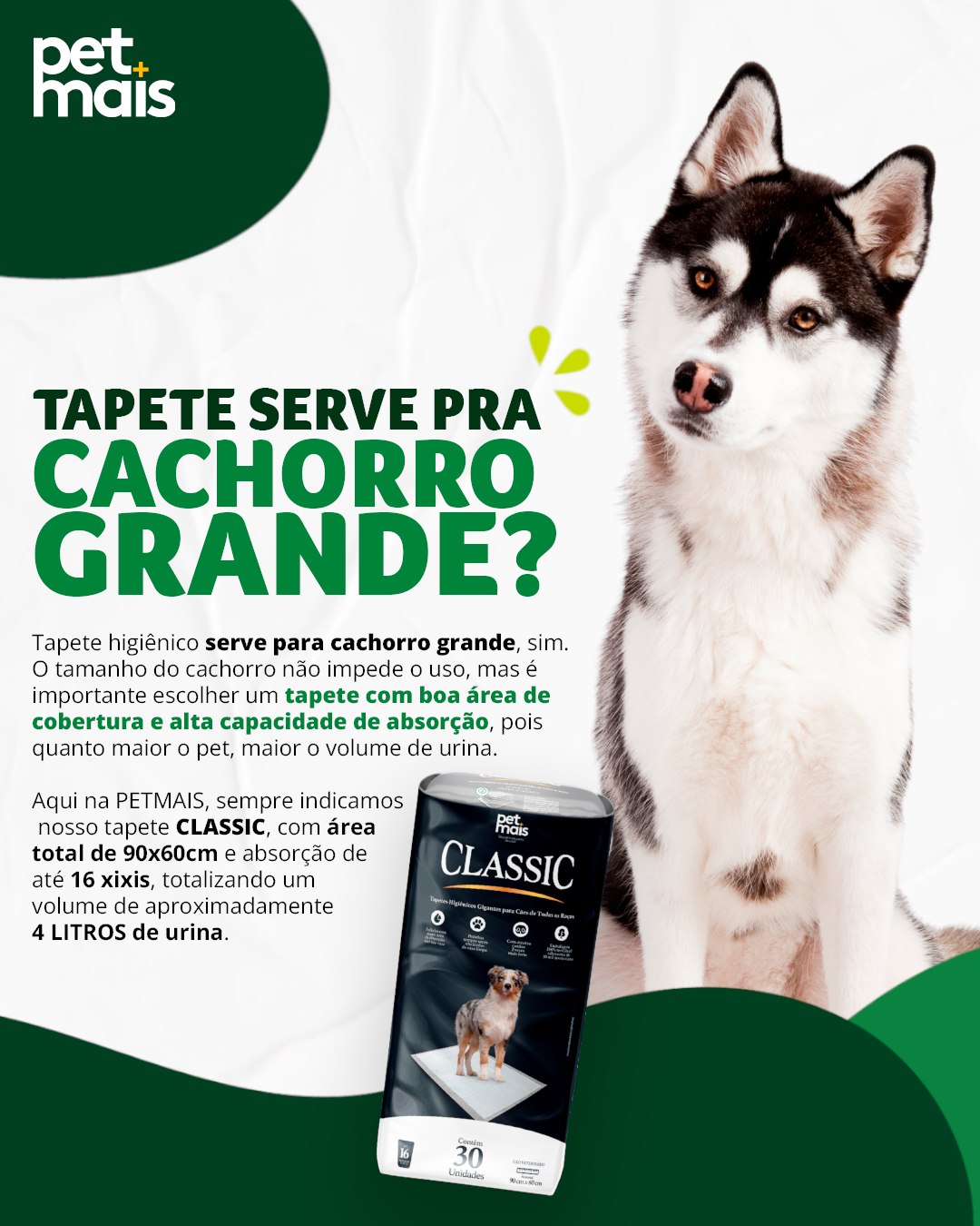 Tapete higiênico não é exclusivo para cachorros pequenos.
Muitos tapetes no mercado possuem tamanhos pequenos padrão, mas não informam a sua capacidade.
Nas embalagens PETMAIS, informamos a capacidade de cada tapete, incluindo tapetes que comportam tranquilamente a urina de pets maiores.
Petmais
Seu pet mais perto de você
#cachorrogrande #tapeteshigienicos #tamanhodetapete #mercadopet #petmais