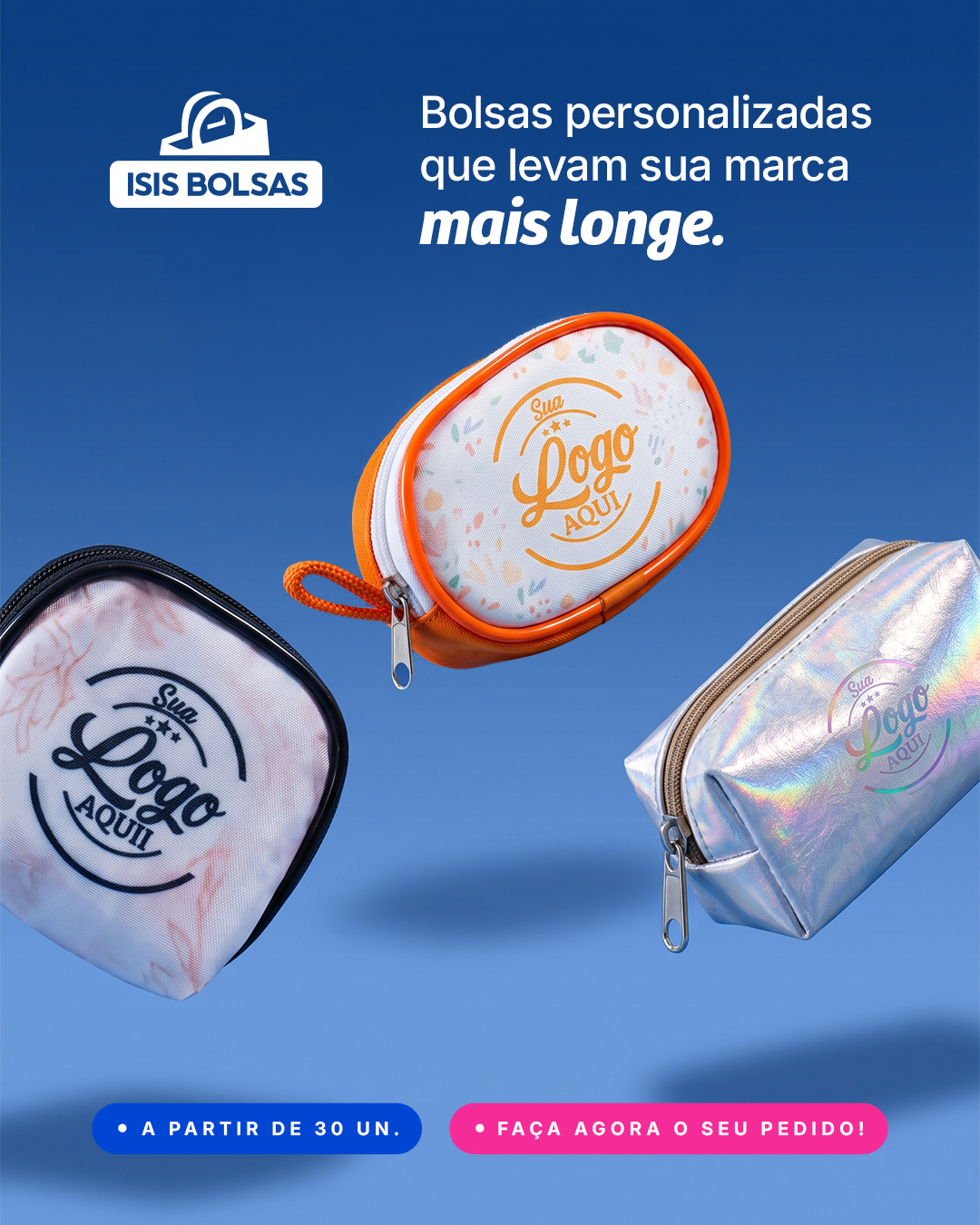 Sua marca pode estar presente em produtos úteis, bonitos e feitos para acompanhar a rotina dos seus clientes.
Na Isis Bolsas, desenvolvemos bolsas e nécessaires personalizadas com qualidade, acabamento e atenção aos detalhes, para que sua empresa seja lembrada em todos os lugares.
A partir de 30 unidades. Faça o seu pedido!
#IsisBolsas #BolsasPersonalizadas #NecessairePersonalizada #SuaMarcaAqui #Atacado