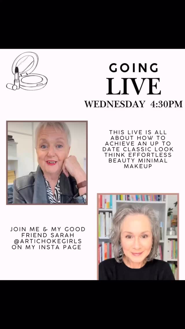 Going Live tomorrow at 4:30pm UK with my good friend Sarah @artichokegirls @mrs.artichoke on my page. We’re going to show you how to do a classic, ageless, effortless look that works on everyone! ❤️
