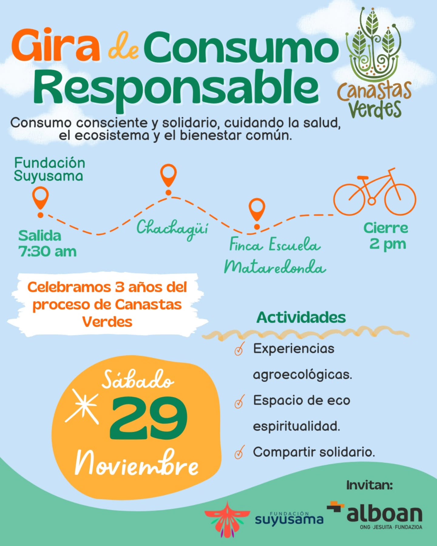 💜Ya son 3 años desde que iniciamos este gran sueño y de la mano de muchas manos que se han ido sumando hoy tenemos un espacio seguro para el encuentro, el disfrute, el compartir y el consumo responsable en Pasto, personas productoras y consumidoras trabajando colectivamente por cuidar la salud, el ecosistema y el bienestar común🌱
Este proceso a favor de la agroecología y la economía solidaria es una apuesta política que pone en el centro la vida y todo lo que la sostiene, así que hoy queremos invitarte a celebrar la vida con una gran gira de consumo responsable y sumarte a esta gran familia.
Nos vemos el sábado 29 de noviembre para vivir una experiencia maravillosa.
#canastasverdes #agroecologia #economiasolidaria #consumoresponsable