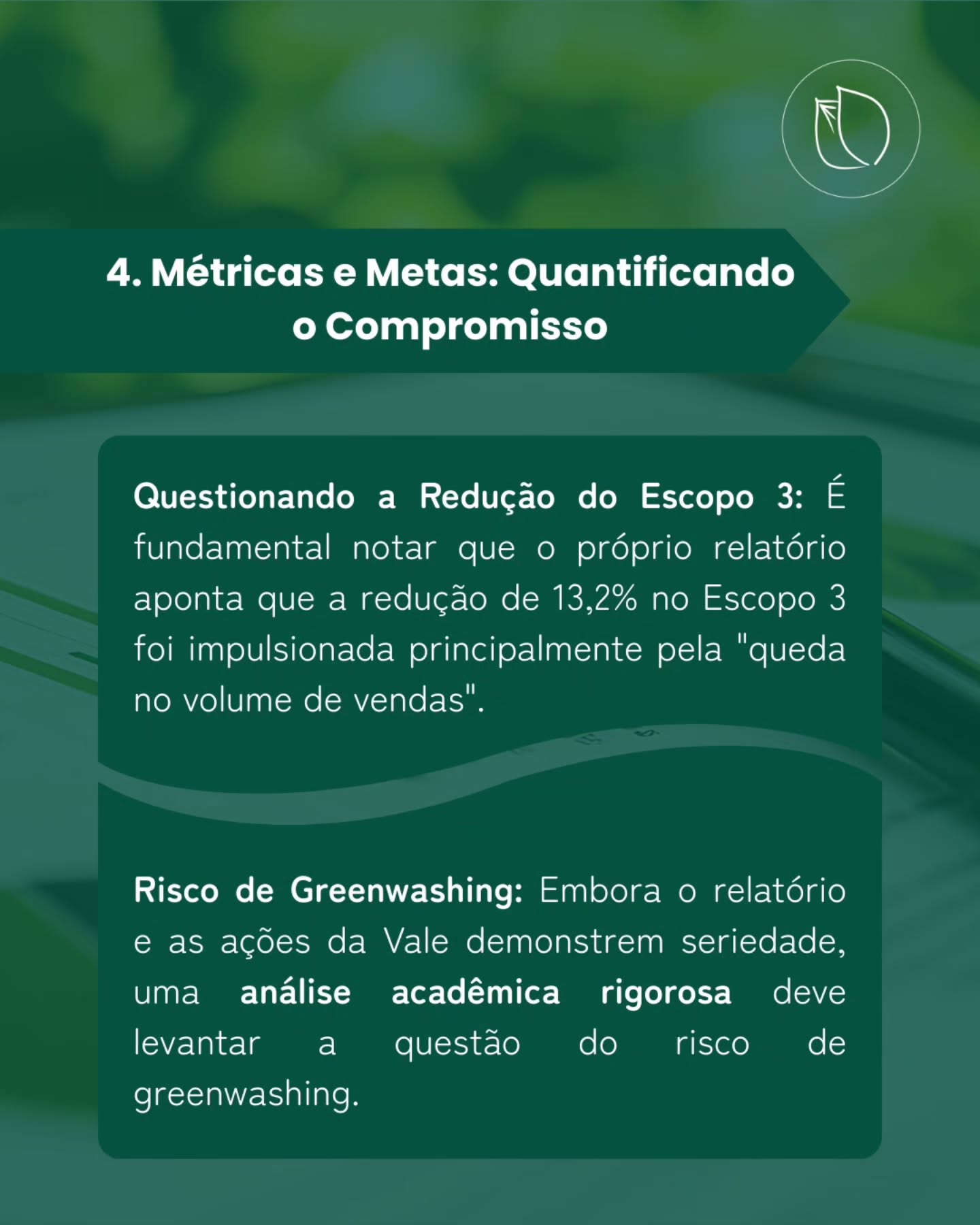 Na segunda parte da análise, o gFIS aprofunda a avaliação dos pilares de Gestão de Riscos, Métricas e Metas, destacando como a Vale identifica, mensura e acompanha riscos e oportunidades relacionados à sustentabilidade sob a ótica financeira.
O conteúdo amplia a leitura técnica do relatório, contribuindo para uma compreensão mais detalhada das práticas adotadas e de seus desdobramentos para a agenda de finanças sustentáveis no Brasil.
Acesse a análise completa pelo link da publicação:https://bit.ly/4bWYydd