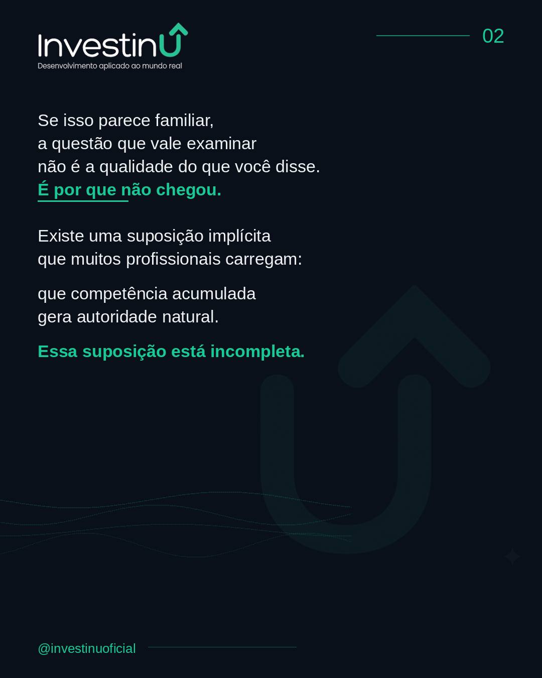 Ser o mais experiente da sala não garante ser o mais ouvido.Influência real tem menos a ver com quem você é e mais com como você opera nas relações e nas conversas.Isso é desconfortável de aceitar para quem investiu anos construindo competência técnica.Mas é exatamente o que separa quem tem boas ideias de quem consegue implementá-las.#Investinu #Lideranca #Comunicacao #Carreira #InteligenciaEmocional #DesenvolvimentoProfissional