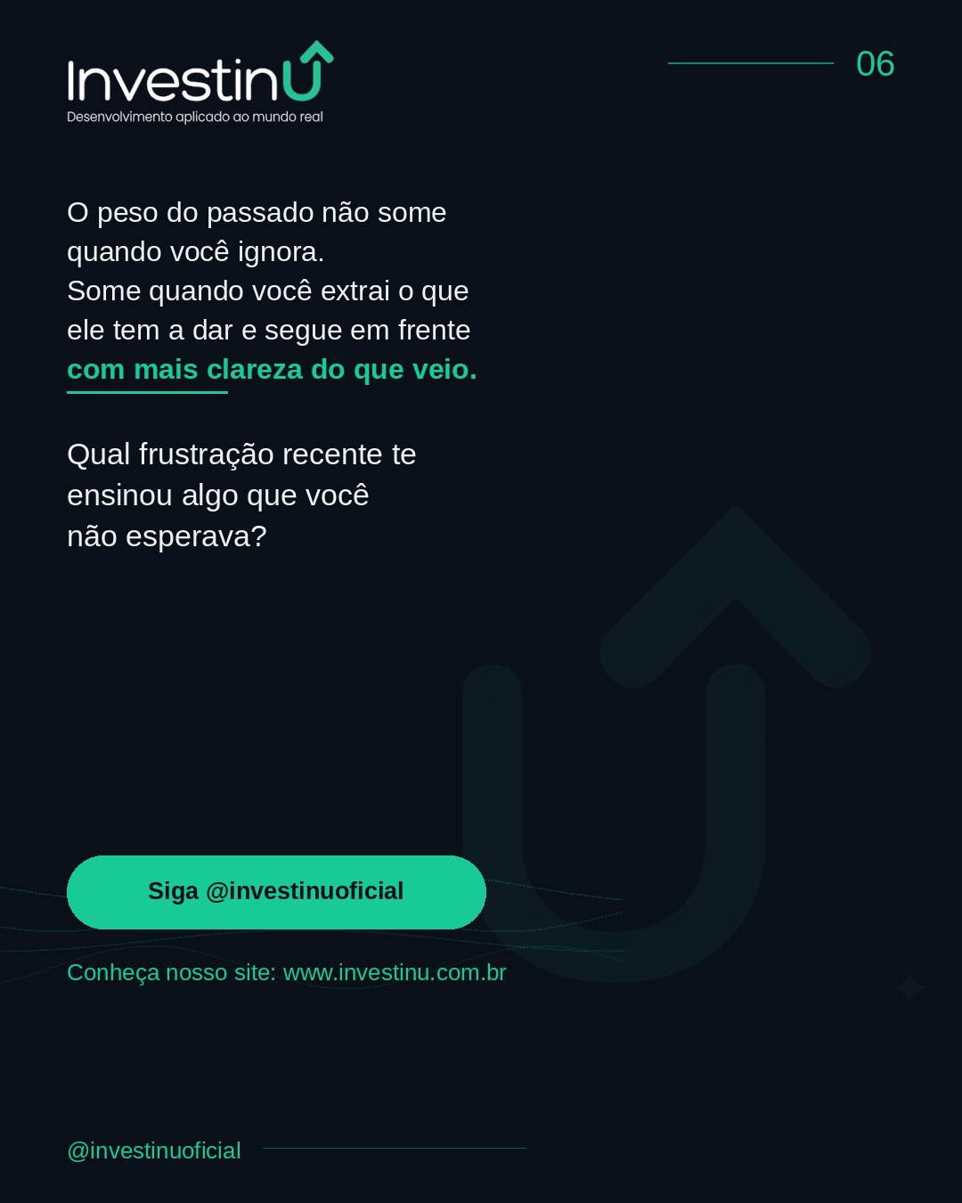 Existe uma diferença entre carregar uma frustração e processar uma frustração.Carregar é deixar o peso lá, sem mexer, sem examinar, esperando que o tempo resolva.Processar é fazer as perguntas difíceis — e extrair o que aquilo tem a ensinar.Não existe trajetória séria sem frustrações no caminho. Existe quem aprende com elas e quem repete os mesmos padrões com cenários diferentes.#Investinu #DesenvolvimentoPessoal #Autoconhecimento #Carreira #InteligenciaEmocional #Resiliencia