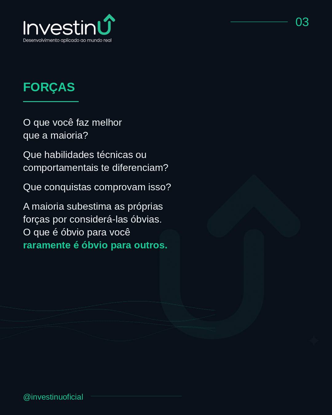 A maioria das pessoas trata SWOT como ferramenta só pra empresas e produtos.Sua carreira merece o mesmo nível de estratégia.Forças, fraquezas, oportunidades e ameaças não são conceitos exclusivos do mundo corporativo — aplicados a você mesmo, revelam clareza que a maioria nunca para pra buscar.#Investinu #SWOT #Carreira #DesenvolvimentoProfissional #Autoconhecimento #EstrategiaDeCarreira